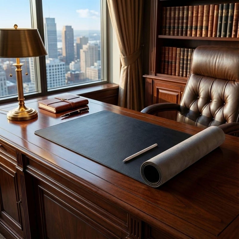 DACASSO Bonded Leather No Core Rollable Desk Mat/Pad - Luxury Leather Desk Blotter for Writing - Executive Desk Surface Protector - (Black, 36â€ x 17â€) - Image 2